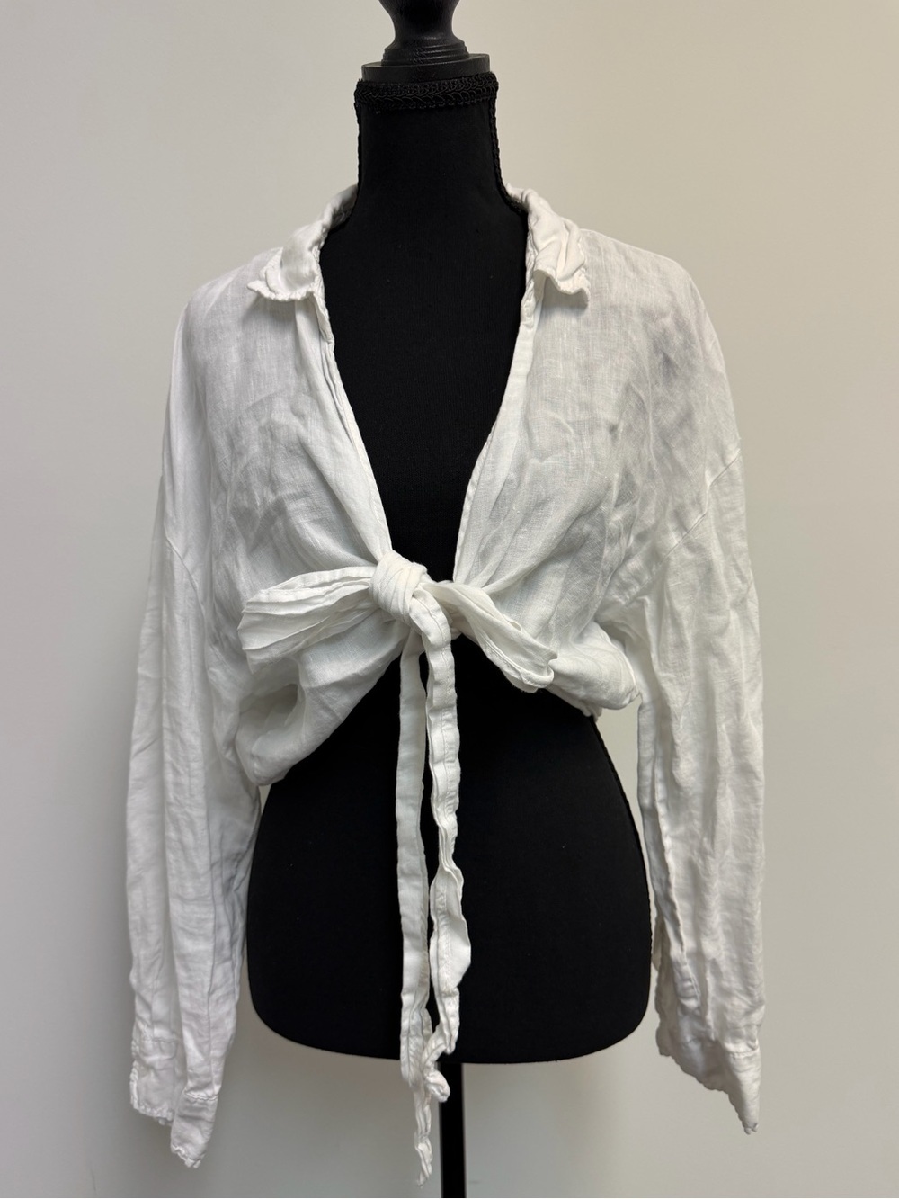Zara White Tie-Front Button Down Shirt